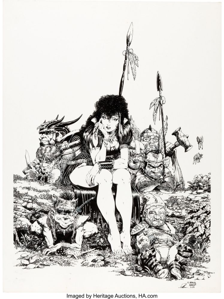 "Waiting For The Prince"

Original Art (1984)

Art by Arthur Adams

From Heritage Auctions...

This riff on "Snow White and the Seven Dwarfs" was used as Art Adams' first signed limited edition print. It is a dark take on the fairy tale, but we were wondering why Thor artist Walter Simonson is in the background!
