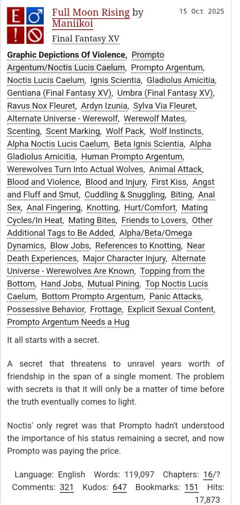 Fanfiction title, summary, tags, and stats
