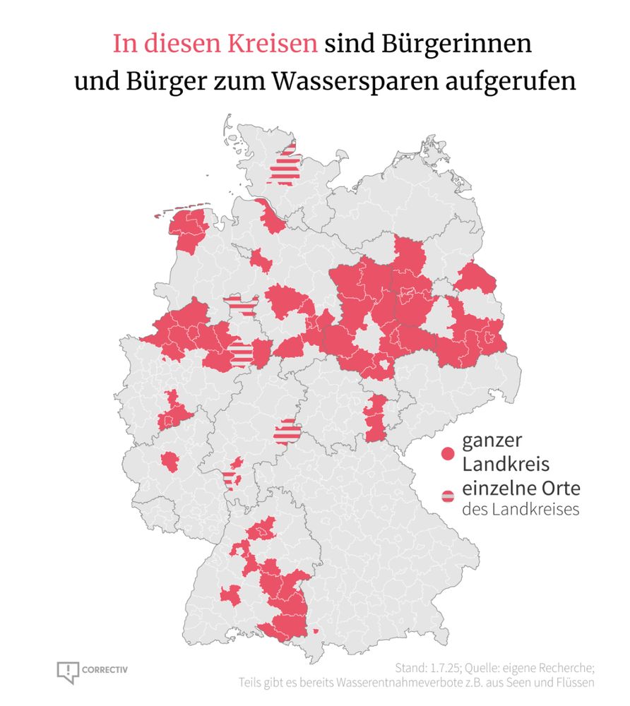 In diesen Kreisen sind Bürgerinnen und Bürger zum Wassersparen aufgerufen.