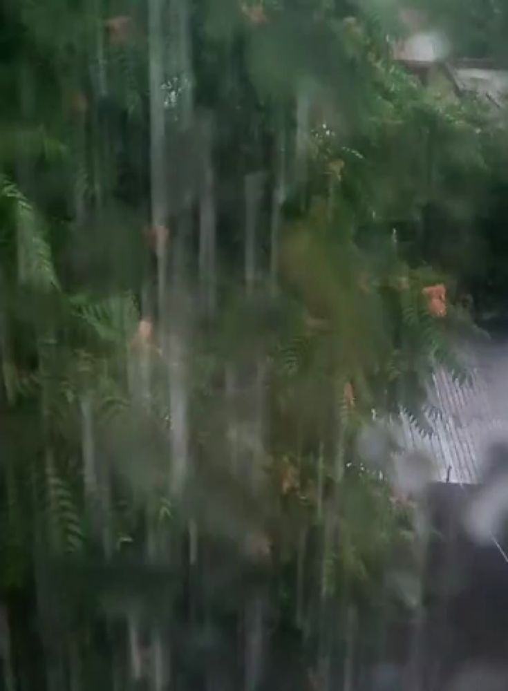 a blurred image of a waterfall with trees behind it