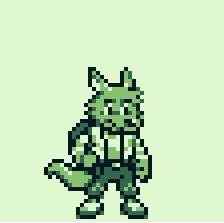 A half-pint wolf drawn in the style of a Game Boy Pokemon pixel portrait, green tinted