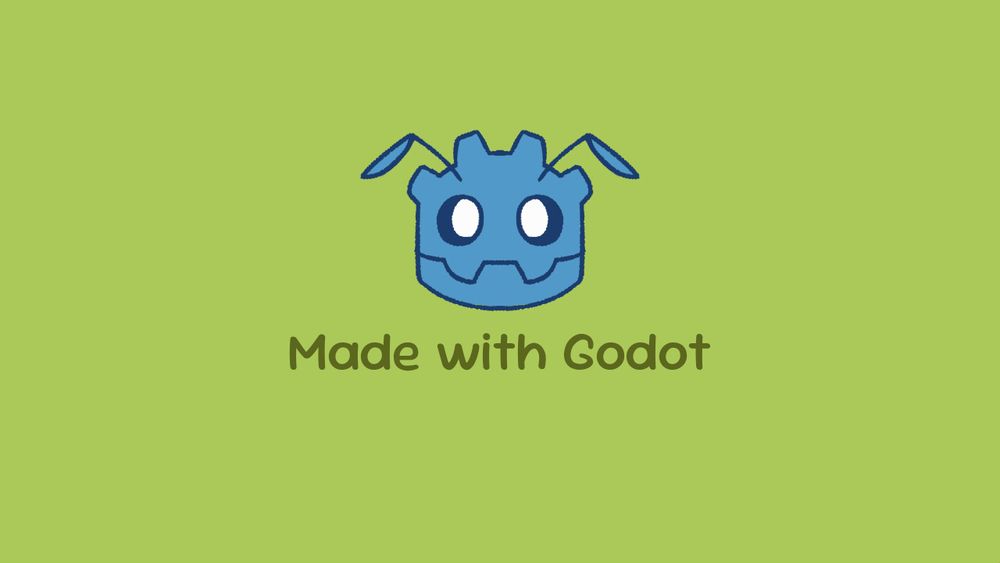 Custom made "Made with Godot" splash screen with a modified logo of Godot Engine that looks like an insect