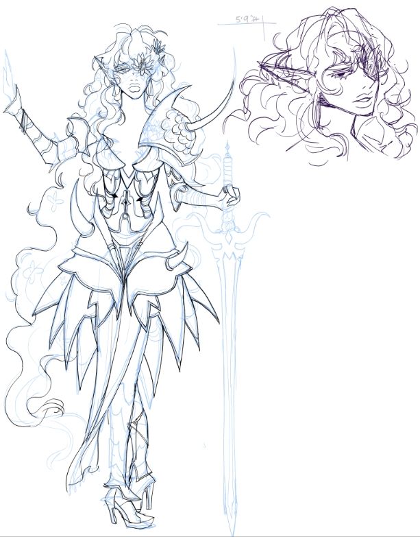 Wynona in a standing pose holding a sword