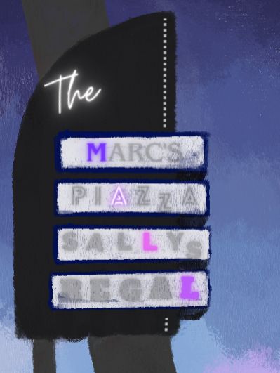 An outdoor sign for a mall, showing signs of neglect and disrepair. All of the letters on the neon store signs have worn out except for a select few, which read "The Mall".