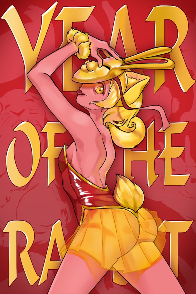 Tiruff misu posing in a bunny suit with a gold bunny mask for the lunar new year year of the rabbit