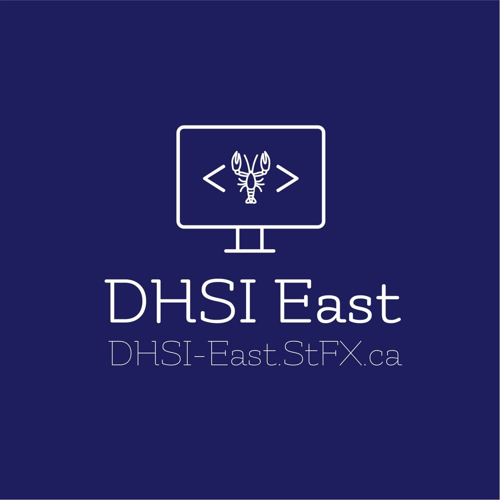 Image: a line-drawing (white on Xaverian blue background) of a computer screen with a lobster in pointy brackets—just trust me, it’s a really cool logo

Text: DHSI East

URL: dhsi-east.stfx.ca

Attn @stfx-university.bsky.social @facultyofartsstfx.bsky.social 