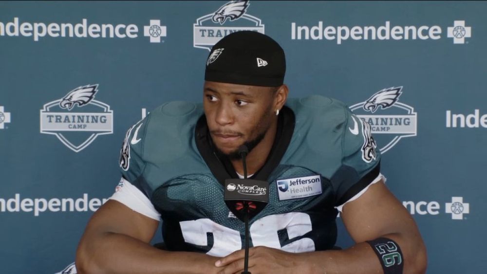 During a press conference, Philadelphia Eagles star Saquon Barkley said he declined a spot on President Trump's Sports, Fitness and Nutrition Council.