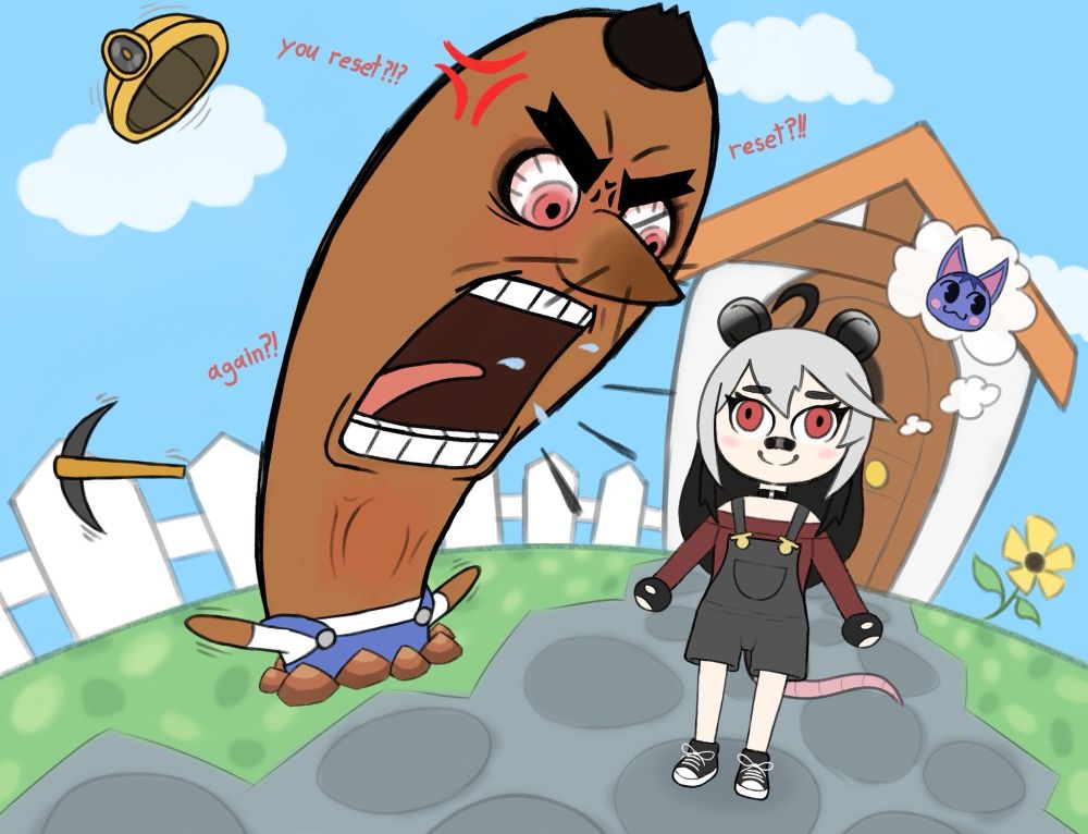 Resetti screaming into the void, but it does not listen. 