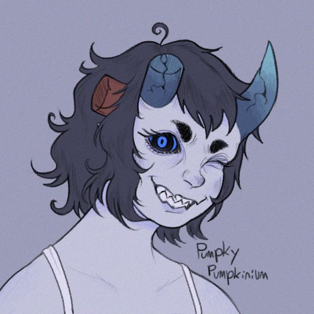 one of three pencil brush portraits with flat colors. this one is of my imp girl pumpky.