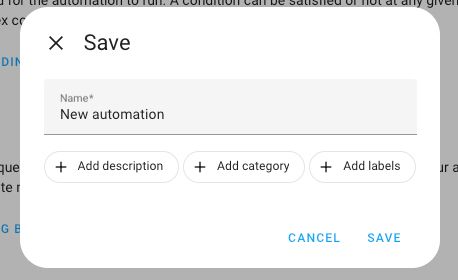 New save dialog for automations and scripts, with the ability to add category and labels, within Home Assistant. 