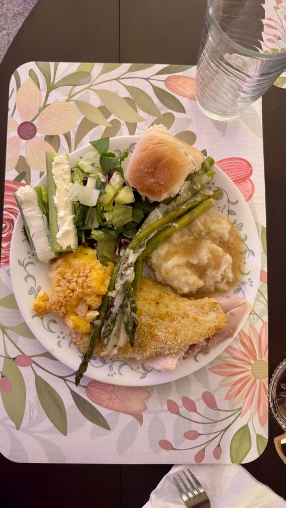 Thanksgiving day dinner plate with lots of food