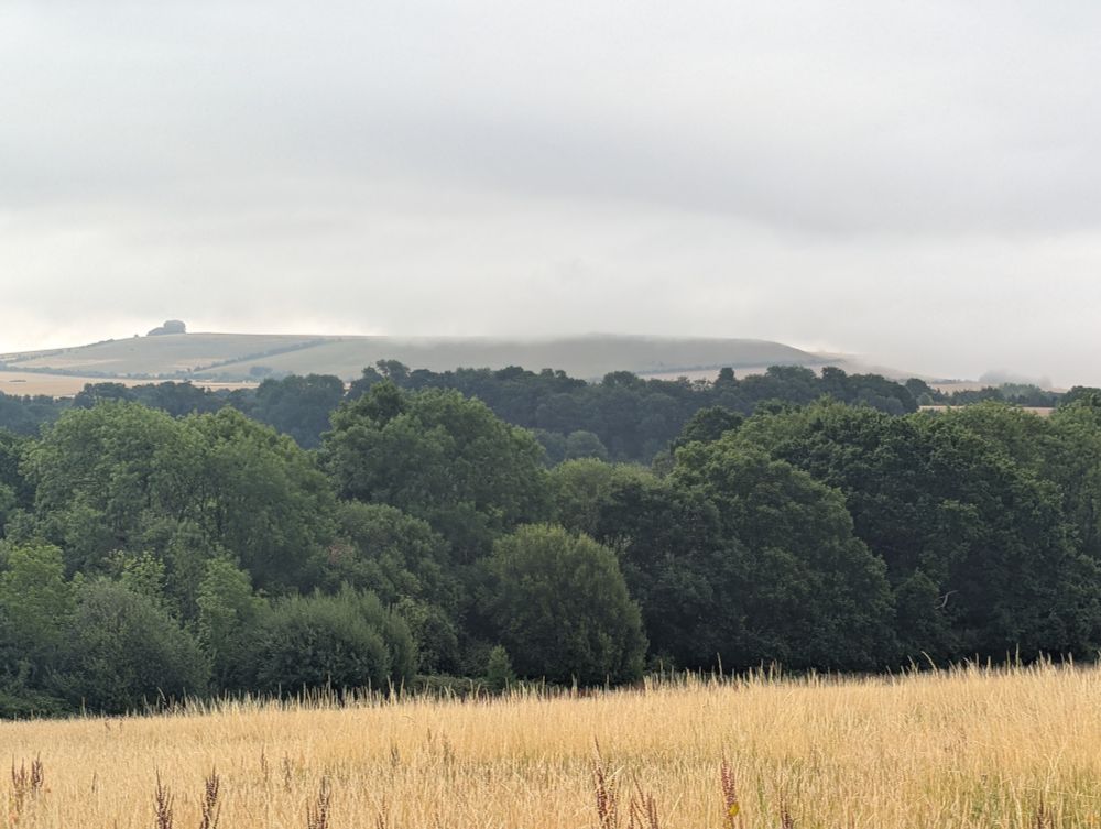 Liddington Castle Hillfort N Wiltshire shrouded in early morning low cloud July 2025
