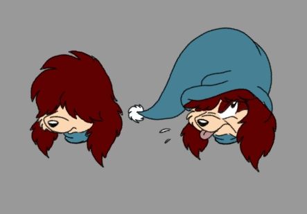 A picture of Tom depicted showing how he looks with and without his hat.