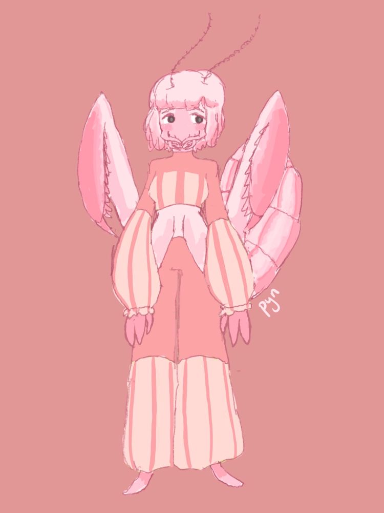 a kinda messy sketch of my orchid mantis demon oc, Flora