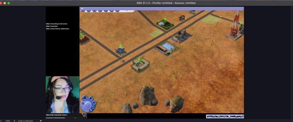 screenshot of Sims 2 Strangetown neighbourhood view mode w me in the corner 