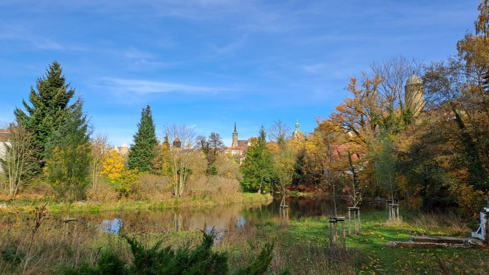 Bautzen - Dresdener Straße - Spreeblick - Spree - Stadtansicht - von links - Haupthaus Ortenburg - Alte Wasserkunst - Wasserturm - Dom St. Petri - Lauenturm - Neue Wasserkunst - Anfnahme-31.10.2025