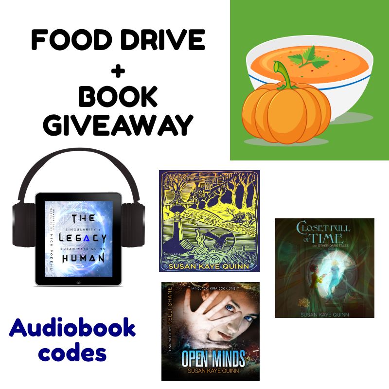 food drive + Book giveaway — audiobook codes