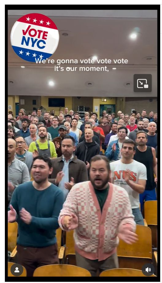 NYC Gay Men's Choir "we're gonna vote vote vote it's our moment"