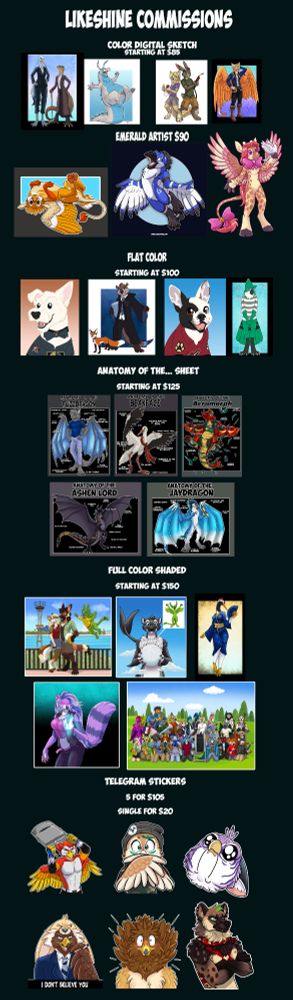 likeshine's price sheet for illustrations and stickers