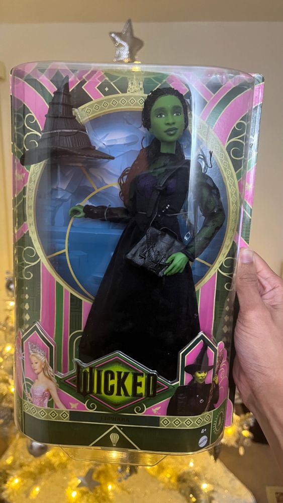 A photo of my Ozdust Elphaba doll in-box from the Wicked movie.