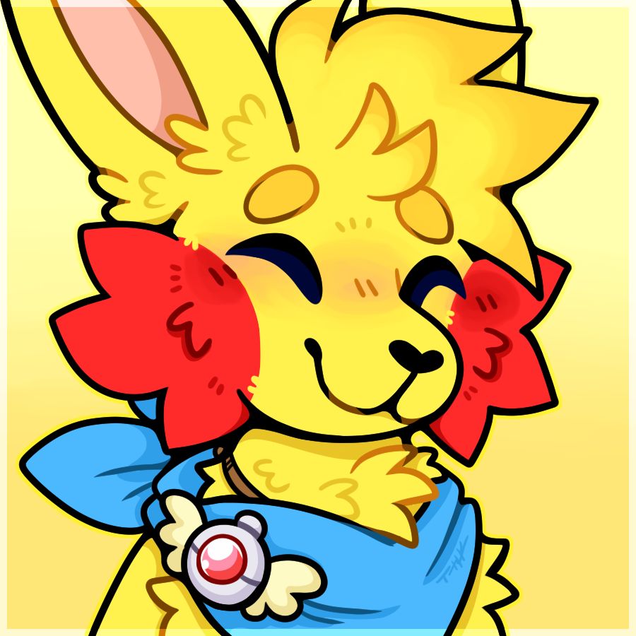 A pmd-style portrait of Robin the pikachu with a smiling expression.