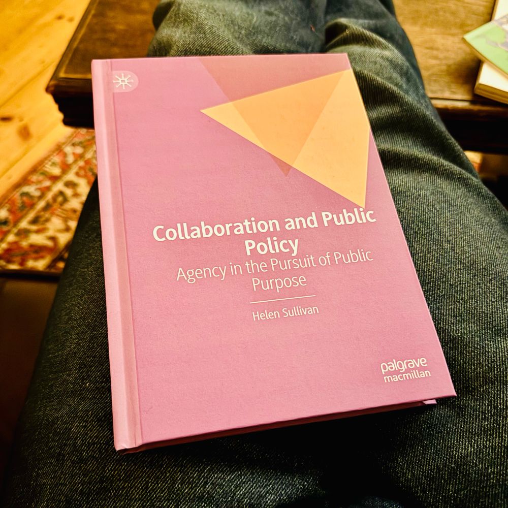 A book on a lap called: Collaboration and Public Policy - Agency in the Pursuit of Public Purpose by Helen Sullivan
palgrave macmillan