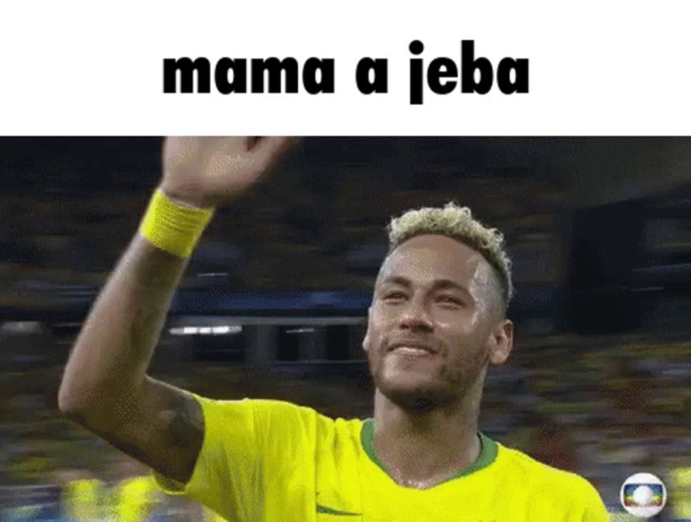 a soccer player in a yellow shirt with the words mama a jeba written above him