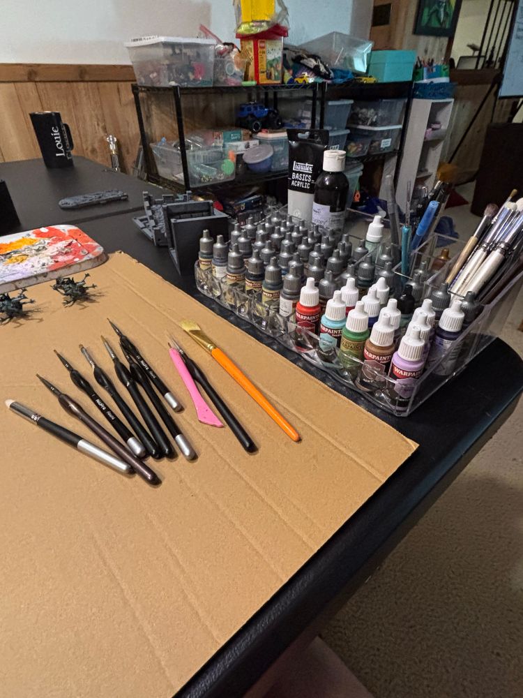 Some brushes, paints and tools I might use.  Texture pallet included.