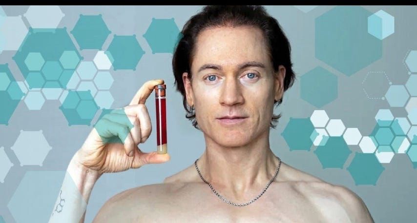 photo of bryan johnson, dubbed “blood-boy billionaire”