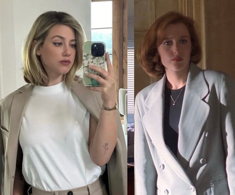 side by side images of lili reinhart and gillian anderson