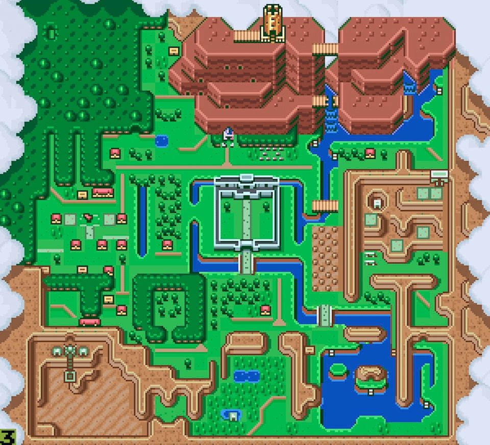 a map of hyrule from the video game The Legend of Zelda: A Link to the Past