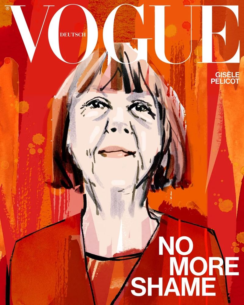 Cover der deutscheb Vogue mit einer Illustration, die Gisele Pelicot zeigt 
