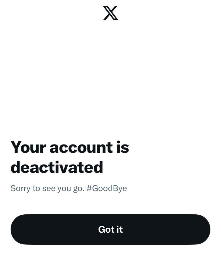 X account deactivation message