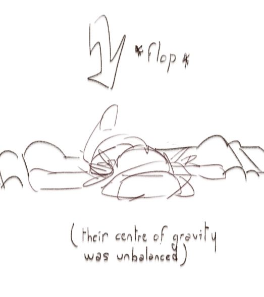 A sketch of Niko falling over, while text below them reads "their center of gravity was unbalanced) 