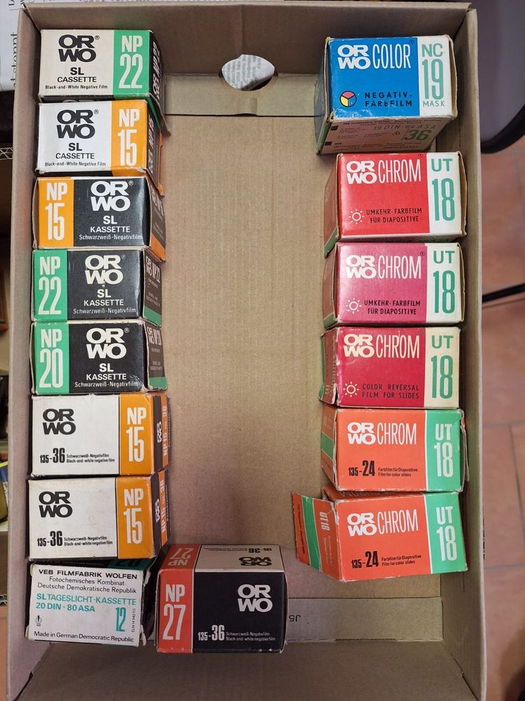 To be completely consistent, next time I should choose a film from this box. The box contains old ORWO branded film stock.