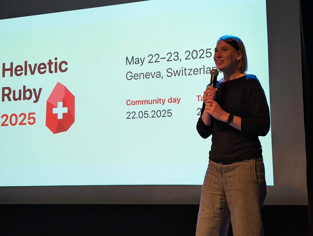 Hana presenting Helvetic Ruby on stage