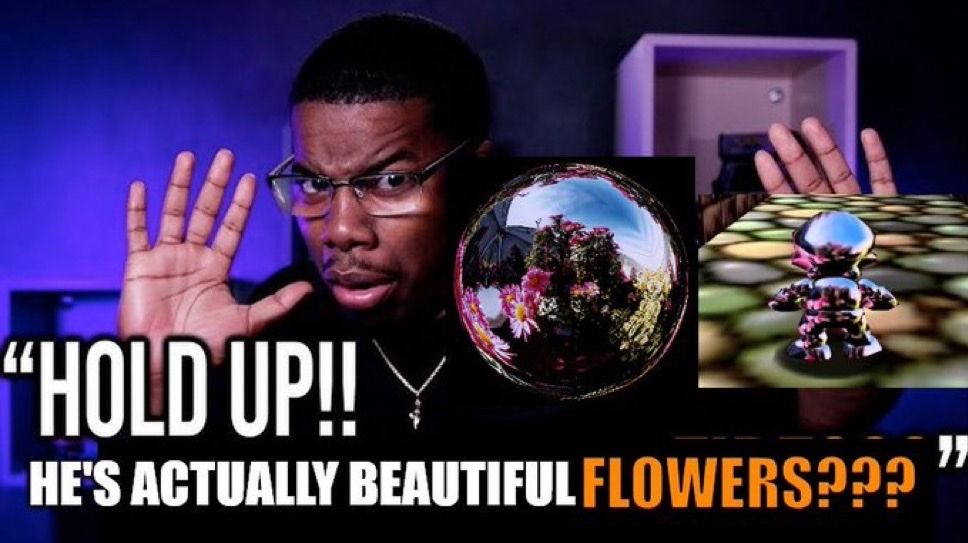 thumbnail  of a man looking surprised over metal mario using a reflection map of flowers that says "HOLD UP!! HE'S ACTUALLY BEAUTIFUL FLOWERS???"