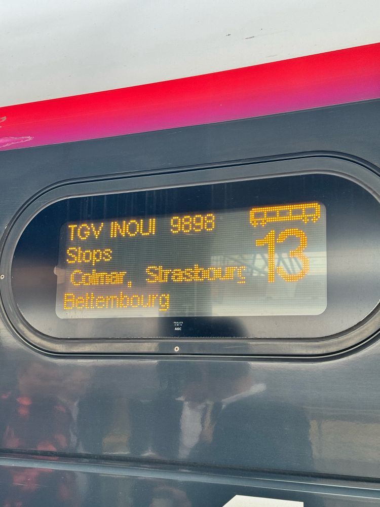 Train destination indication on the TGV door.