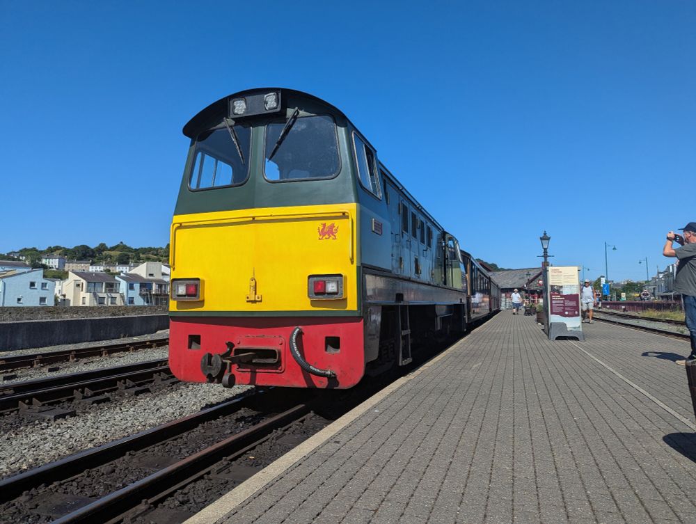 Vale of Ffestiniog at Porthmadog Harbour station, low angle shot