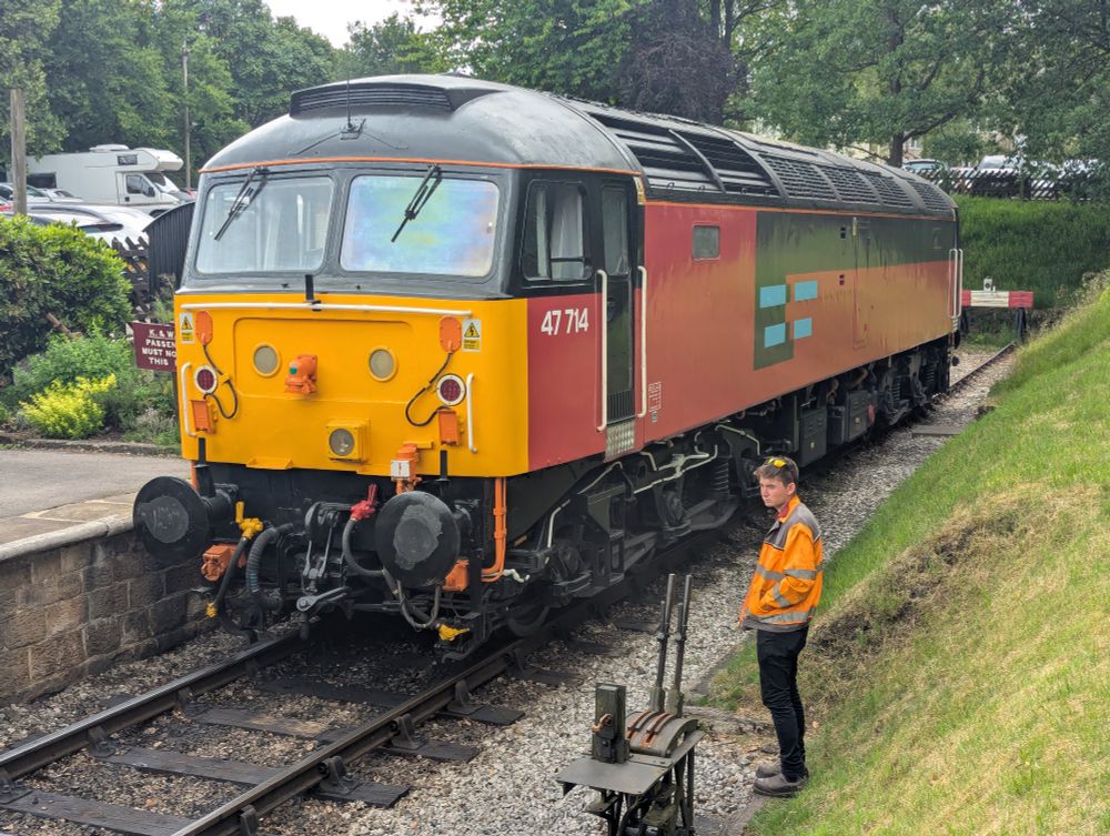 Class 47 in the red RES livery in the headshunt at Oxenhope