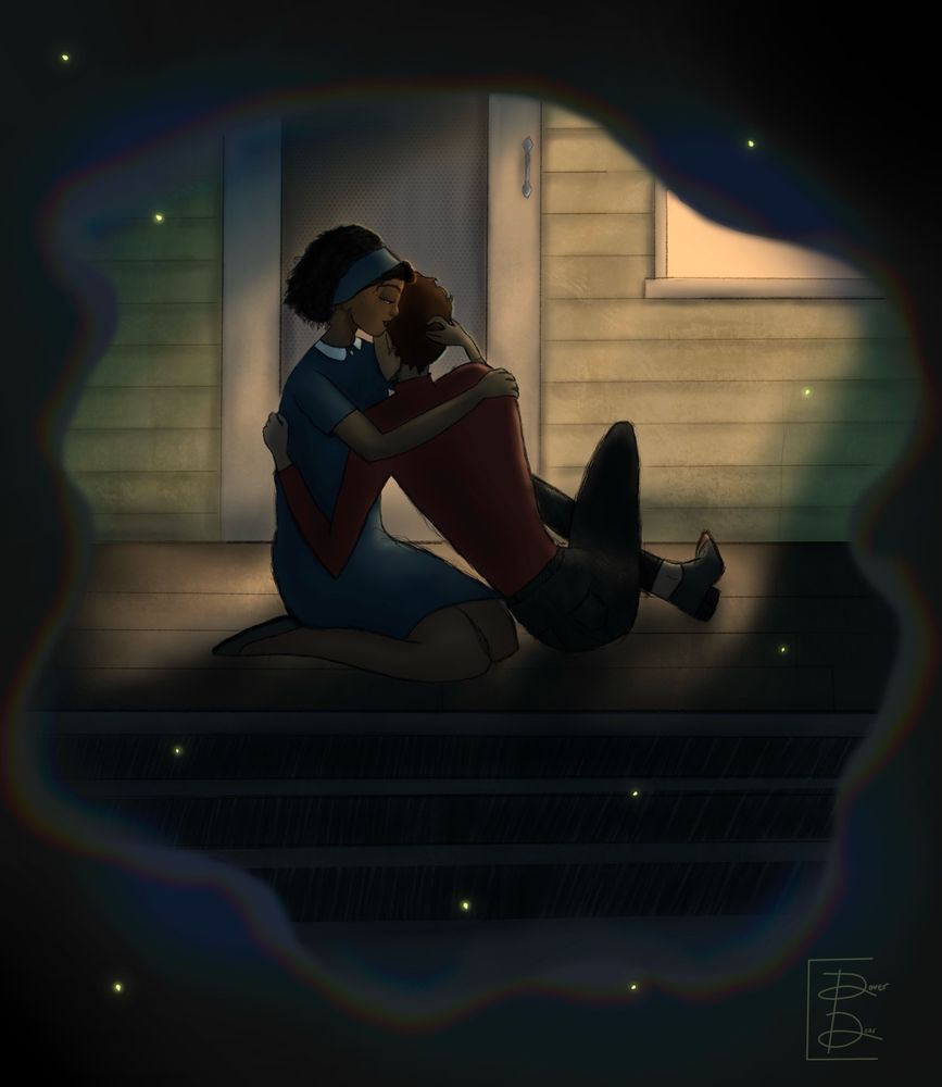 Alastor’s mom consoling him on the porch of their New Orleans home