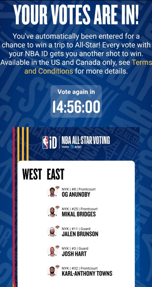 2025 all star ballot featuring the Knicks starting 5