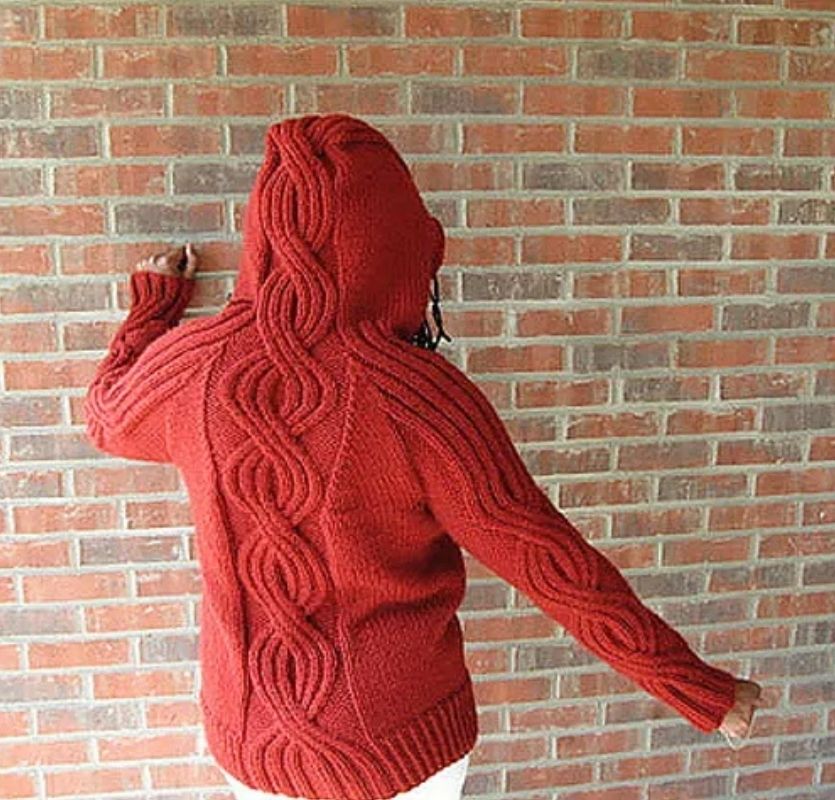 Red cable knit hoodie