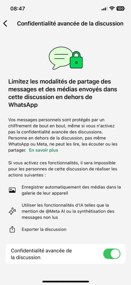 Mode d'emploi permettant d'activer la confidentialité avancée pour empêcher L'IA de Meta d'utiliser les données personnelles. 