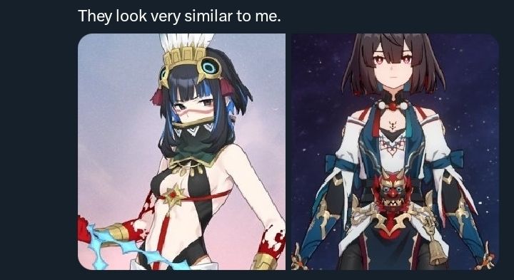 "They look very similar to me".

Tlaloc (FGO) and Xueyi (HSR).