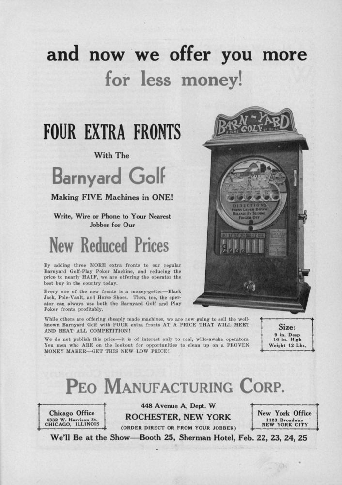 1932-02 Automatic World pg 17. Advertisement for Barnyard Golf by Peo Mfg.
