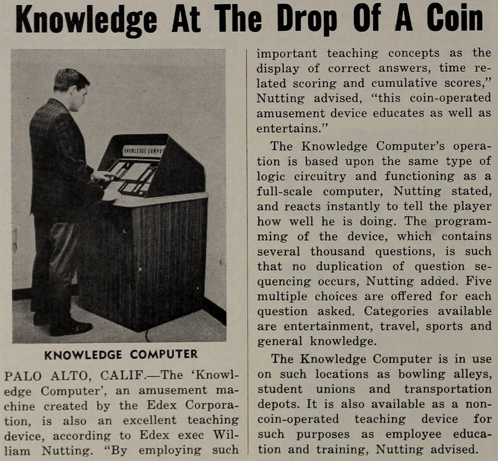 1964-08-22 Cash Box. Announcement of Knowledge Computer with commentary by Bill Nutting.