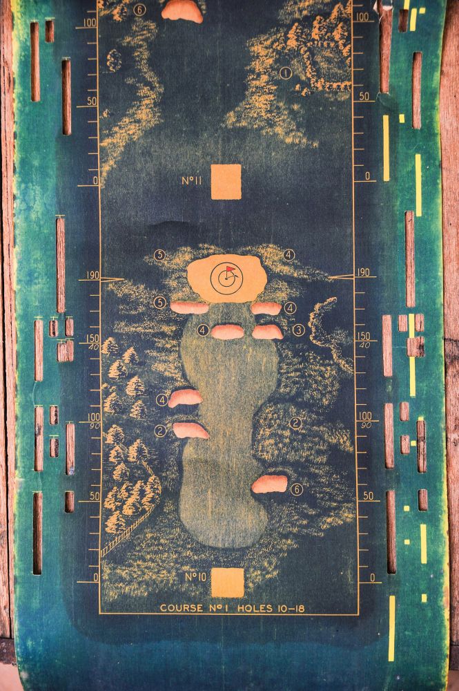 A close-up view of one of the Spotlight Golf maps, with visible holes on the side for programming.