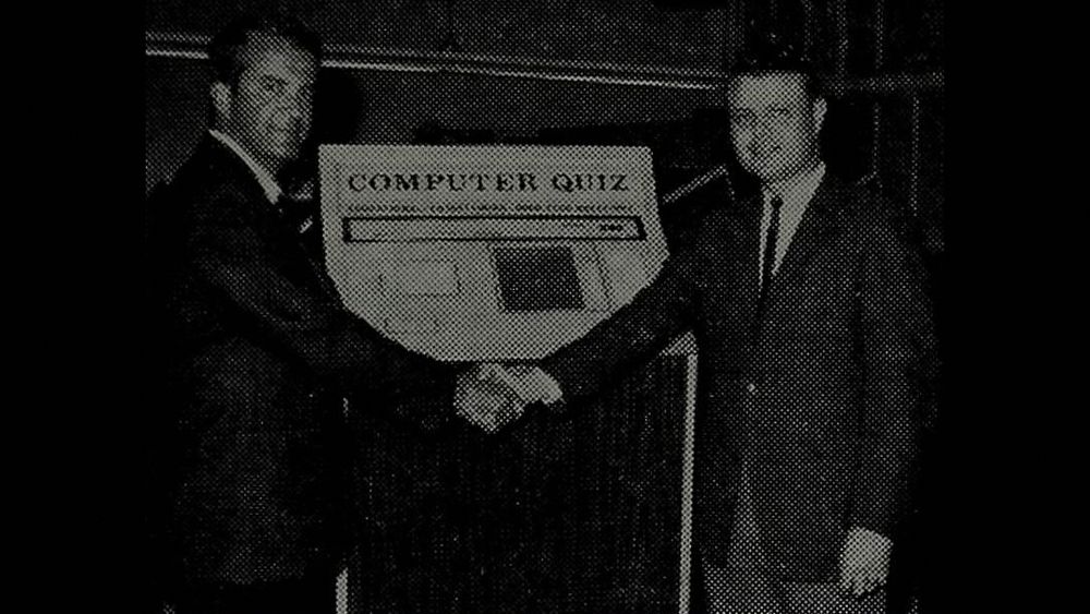 1968-05-18 Cash Box. Bill Nutting (L) shakes hands with a distributor over a Computer Quiz.