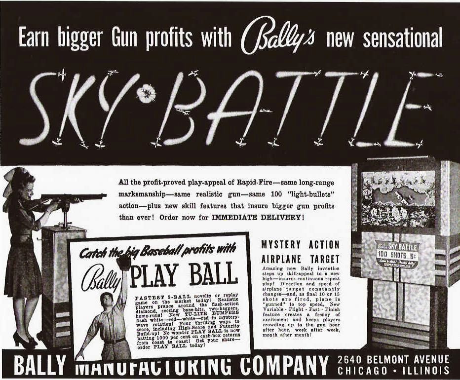 Advertisement for Bally's Sky Battle gun game.

https://www.pinrepair.com/arcade/skybatt.htm